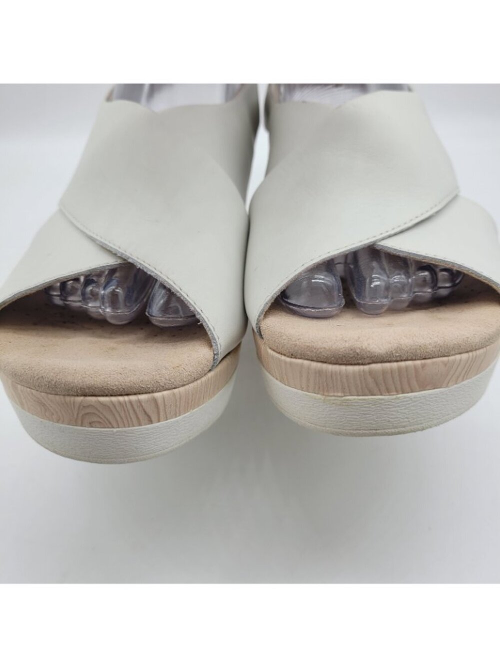 Collection By Clarks Cammy Pearl Sling Back Leather Beige Wedge Heels Sandals 9 - Picture 7 of 10